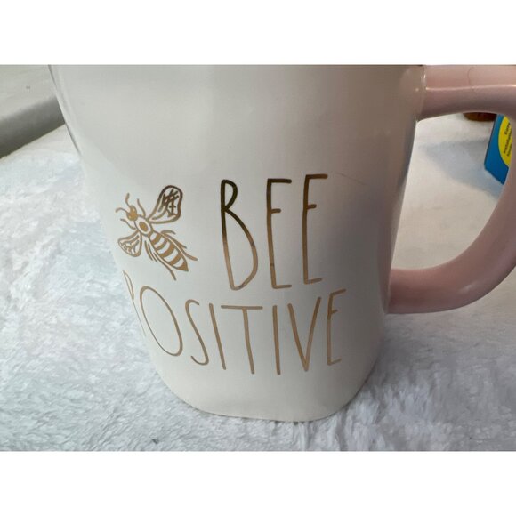 Rae Dunn Bee Positive Oversized Mug Soft Cream/baby Pink Gold writing - Picture 4 of 6